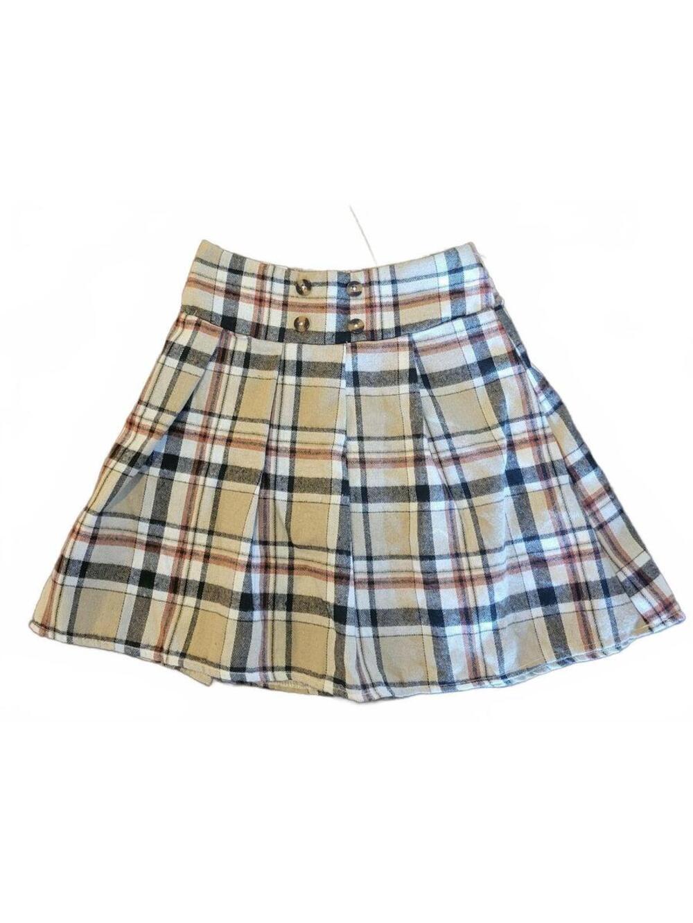 Girls Size 7 Plaid Pleated Skirt Preppy Y2K Beige Brown Fall